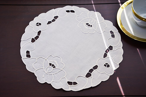 12" Round Doily, Embroidered Doily