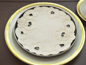 Embroidery Doilies. Round Emerald Embroidered Doilies. Ecru Color.(12 pieces)