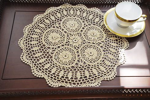 16" Round Crochet Lace, Wheat Color
