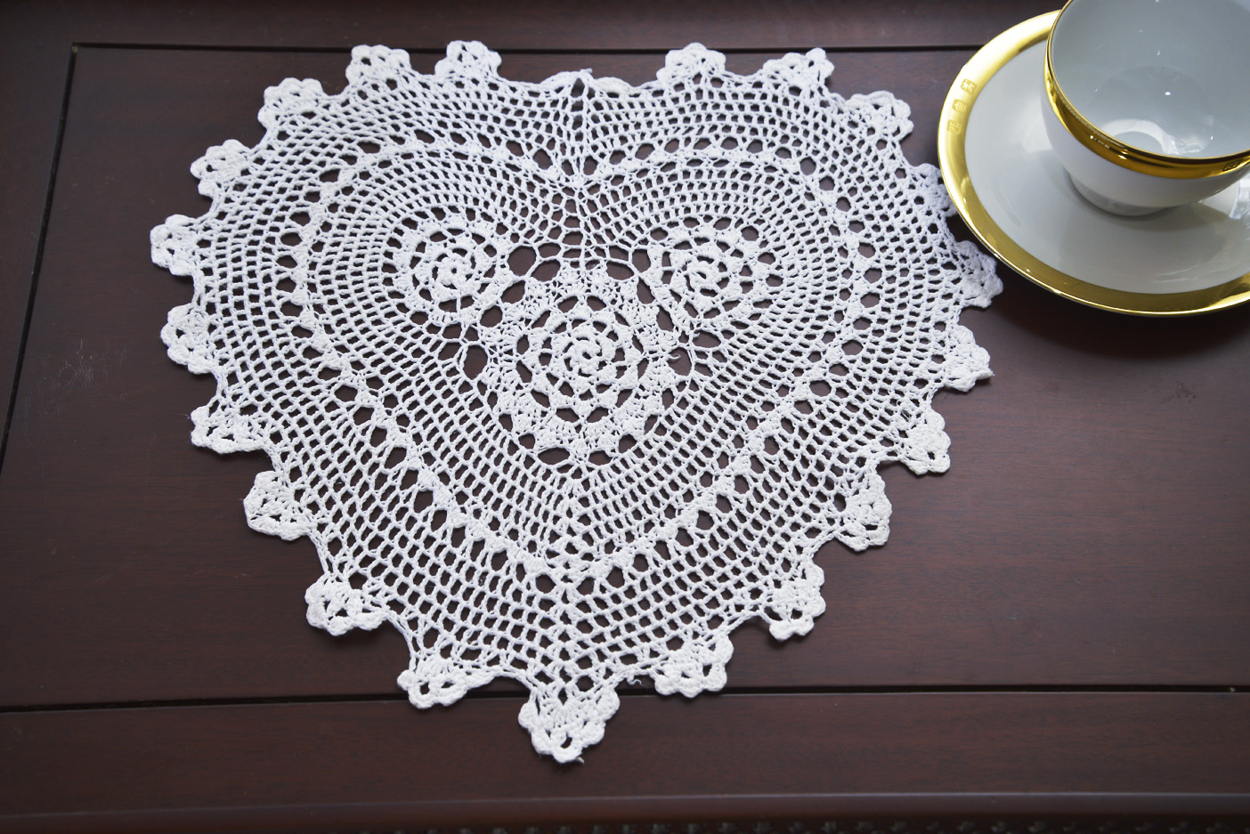 White color, 13", Heart crochet doily