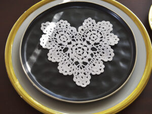 6" Heart Crochet doily, white