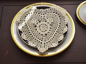 9" Heart Crochet Doily, wheat color