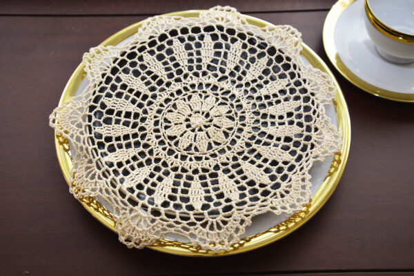 10" Round Crochet Doily. Wheat Color