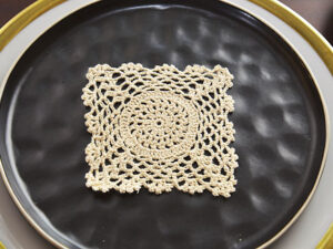 4" square crochet, wheat color