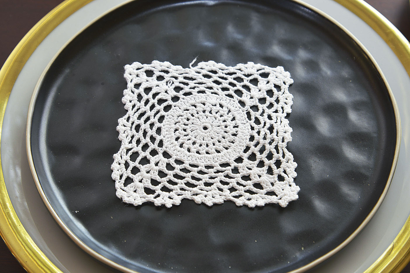 white color, squar crochet doily