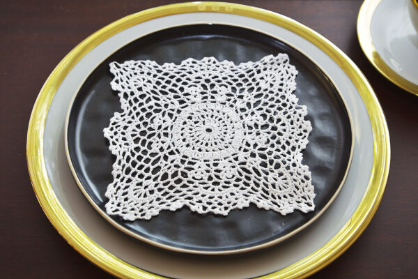6" square crochet doily. white color