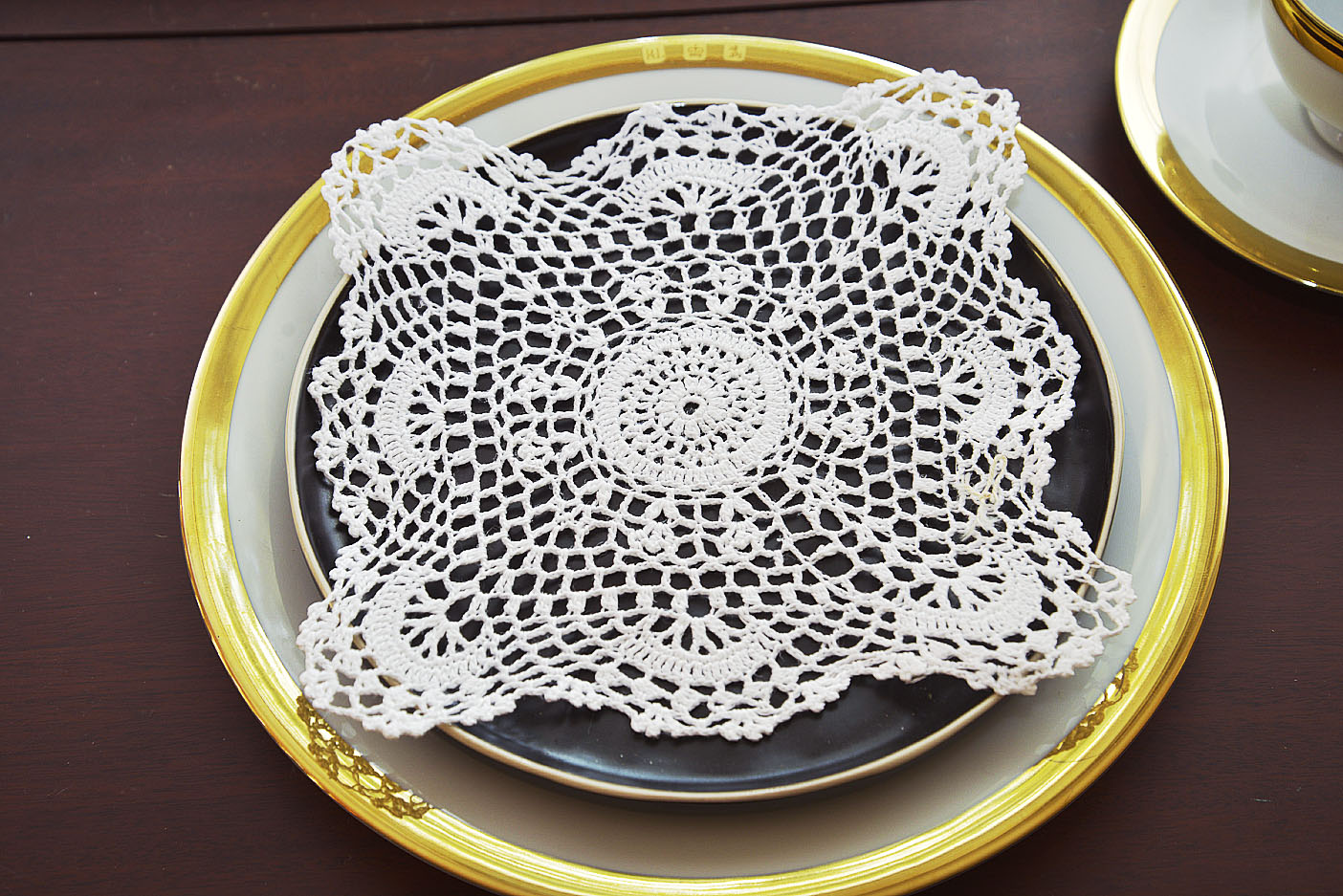white color, 8" square crochet doily